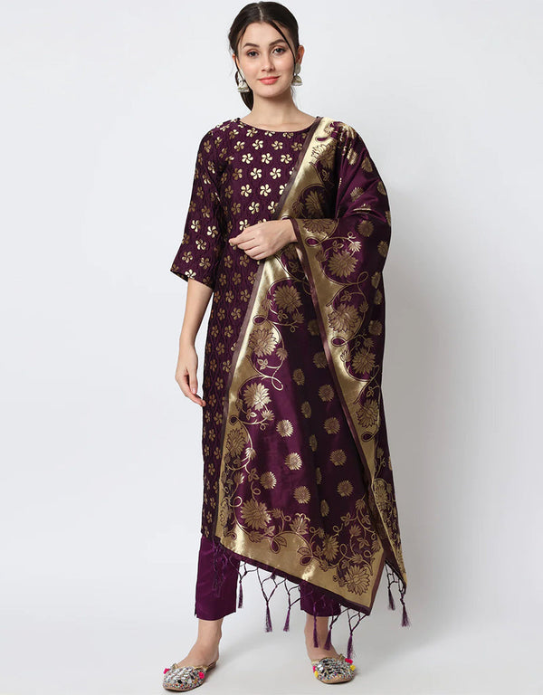 Designer Party Wear Cotton Silk Blend Readymade Suit Purple Cotton Silk Blend Pant Straight Front View